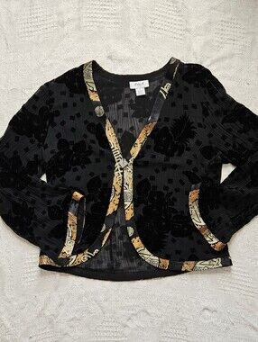 Ania A Vintage 100% Silk Top Velvet Floral Design Made In USA Size L